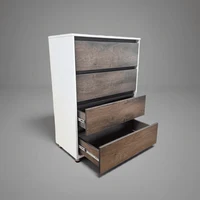Comodă albă cu 4 sertare finisaj nuc închis – design modern, 4S/FI/FM