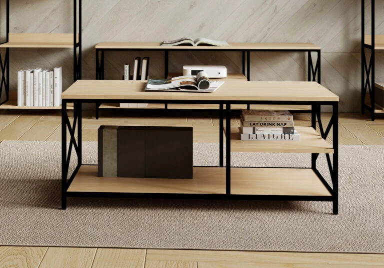 Masa Cafea Larson 100x30x80H Stejar/Black 2